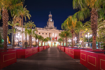 Fototapeta na wymiar Cadiz City Hall at Plaza de San Juan de Dios Square at night - Cadiz, Andalusia, Spain