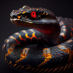 Snake with dragon horns head closeup