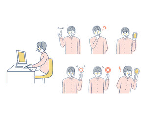 男性オペレーターの表情_h-T　バリエーションセット