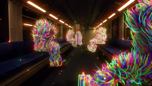 Furry Colorful Creatures on a Train