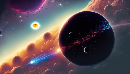planet in space, Digital illustration of the Solar system. Sun, Earth, Jupiter