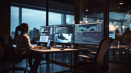 Fototapeta premium A scene showcasing a team of software developers coding, collaborating, and testing applications in a modern development environment 