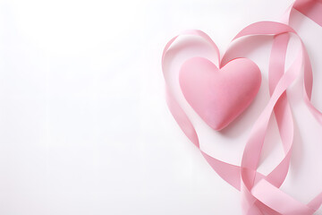 A pink ribbon forming the shape of a heart 