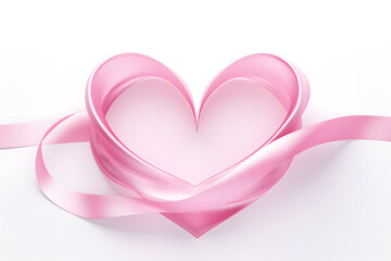 A pink ribbon forming the shape of a heart 