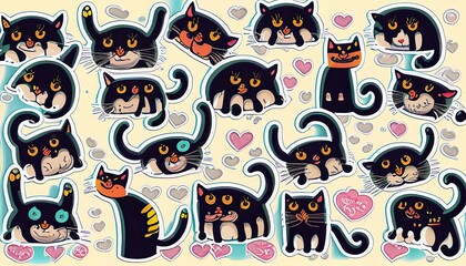 halloween pattern black cats, black cats sticker for halloween 2023, 2024