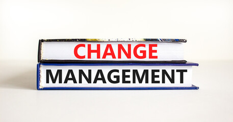Change management symbol. Concept words Change management on beautiful books. Beautiful white table white background. Business change management concept. Copy space.