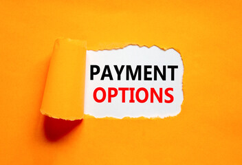 Payment options symbol. Concept words Payment options on beautiful white paper. Beautiful orange background. Business payment options concept. Copy space.