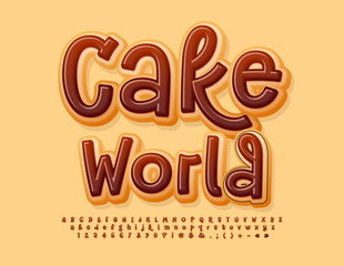 Vector delicious concept Cake World.  Funny Donut Font. Sweet Alphabet Letters and Numbers