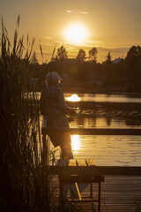 fishing at sunset