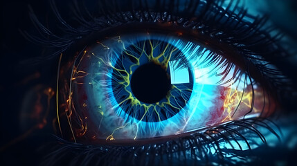 Bioluminescent human eye closeup hyper-detailed