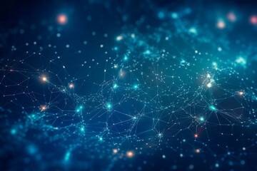 Blue abstract background with a network grid and particles connected.Sci-fi digital technology with line connect network and data graphic background.Generated by AI