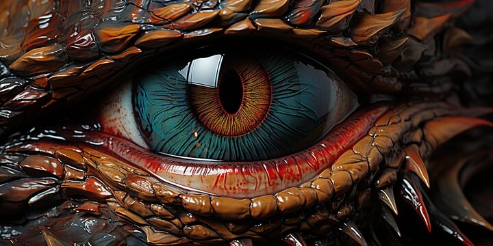 AI Generated. AI Generative. Myth fantasy dragon eye. Macro close up illustration decoration graphic art. Graphic Art