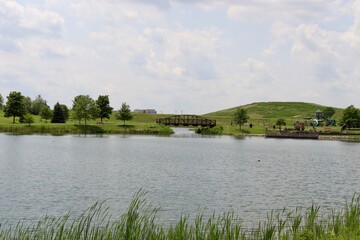 The lake in the countryside on a sunny day.