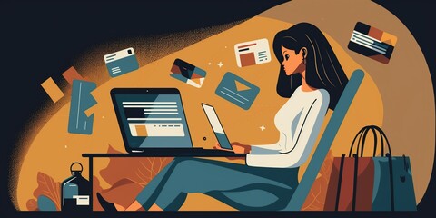 Woman using mobile phone and laptop to search, browse, and network on the internet for data and information.