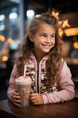 beautiful girl drinking delicious milkshake