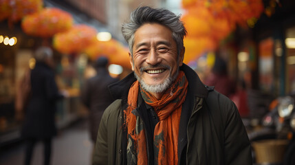Fototapeta premium smiling senior mature asian man portrait looking at the camera