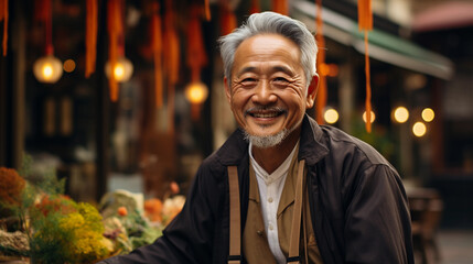 Fototapeta premium smiling senior mature asian man portrait looking at the camera