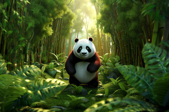 bamboo forest panda 3d. generative ai