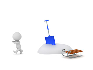 Obraz premium 3D Character Running Away from Winter Objects and Snow