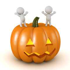 3D Characters Standing on a Halloween Pumpkin