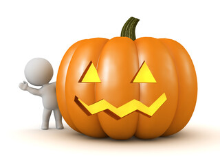 3D Character Waving from Behind a Halloween Jack-O-Lantern Pumpkin