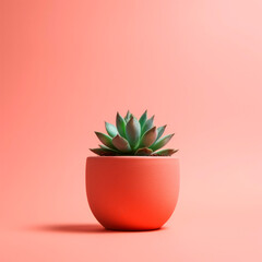 The succulent grows in a clay pot. Bright background. Minimalism. The concept of growing indoor plants.