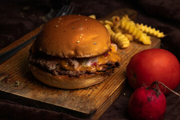 burger, hamburger, food, sandwich, cheeseburger, cheese, bread, bun, lettuce, beef, meat, meal, fast, tomato, lunch, dinner, isolated, onion, snack, white, grilled, sesame, fast food, chicken, fastfoo