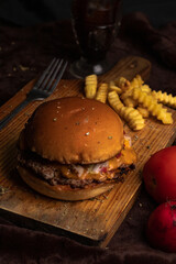 hamburger with fries