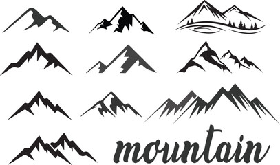 Fototapeta premium set of mountain icons, arrow, icon, vector, set, symbol, illustration, sign, web, design, direction, up, icons, arrows, collection, black, cursor, button, element, down, business, sketch, drawing