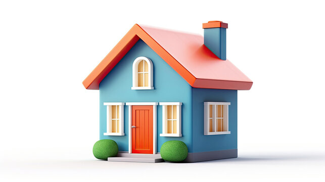 3d illustration cute house home colorful red green blue pink orange retro oldu cartoon style 