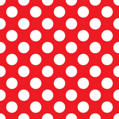 Red polka dot seamless pattern. retro texture. White polka dots on red background.