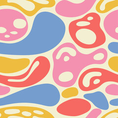 Abstract pattern with colorful waves.Bright groovy colors Trendy hand drawn vector illustration in style retro 60s, 70s. 