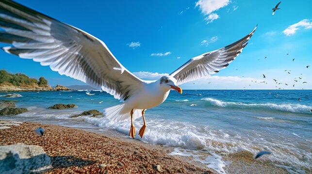 On the Coastal Breeze: Seagull in HDR. Created with generative AI tools