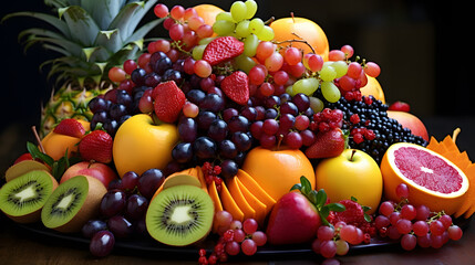 Healthy and colorful fruits, very delicious, high detailed Fruits, strawberries, bananas, apples, kiwis