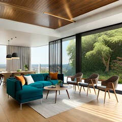 modern living room with fireplace generated by AI technology 