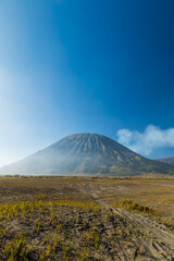 Fototapeta premium Mount Bromo volcano crater area landscape, the magnificent view of Mt. Bromo, located in Bromo Tengger Semeru National Park, East Java, Indonesia