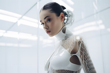 A model in a futuristic and edgy pose embracing innovation