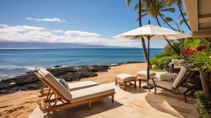 Beachfront villa with a private cabana and direct access to the white sands of Wailea Beach in Maui, Hawaii