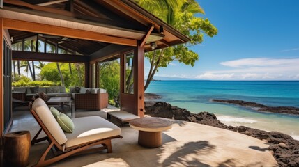 Obraz premium Beachfront villa with a private cabana and direct access to the white sands of Wailea Beach in Maui, Hawaii