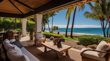 Obraz premium Beachfront villa with a private cabana and direct access to the white sands of Wailea Beach in Maui, Hawaii