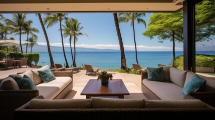 Obraz premium Beachfront villa with a private cabana and direct access to the white sands of Wailea Beach in Maui, Hawaii