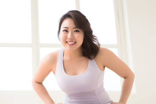 asian chubby fitness model wearing tank top smile