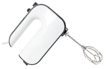 A hand mixer used in a home kitchen on an isolated background.