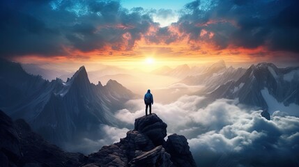 A Mountain Climber who has Reached the Summit and is Admiring the Landscape it offers.