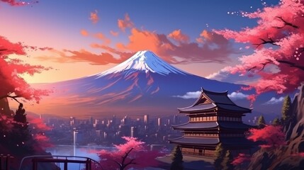 Japan fantasy style scene art