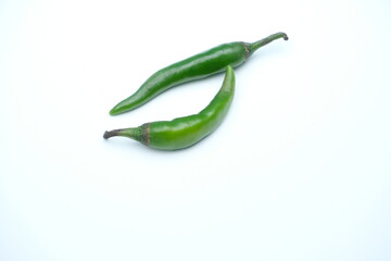 Green Chili is isolated in white background ,cooking vegetable
