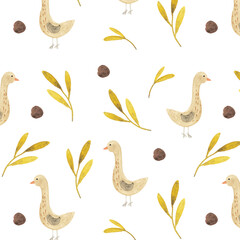 Pattern watercolor gees and leaves
