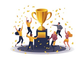 Sleek Isometric Jumping Winners Team Celebrating Victory