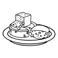 Cheese Plate Hand Drawing Vector Illustration.

