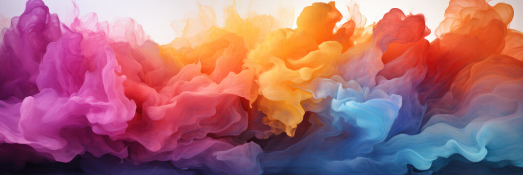 Banner. Watercolor abstract colorful background, waves. AI generative.